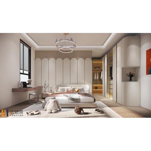 Stylish Creamy White Glass Bedroom Wardrobe With Gleaming Gold Accents