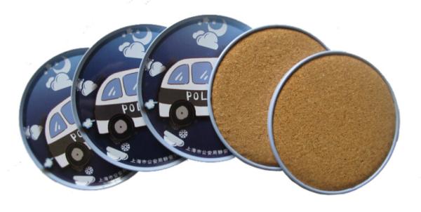 Promotional cheap fashion tin coaster with cork base set 4  in tin box