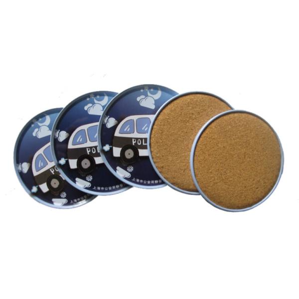 Promotional cheap fashion tin coaster with cork base set 4  in tin box