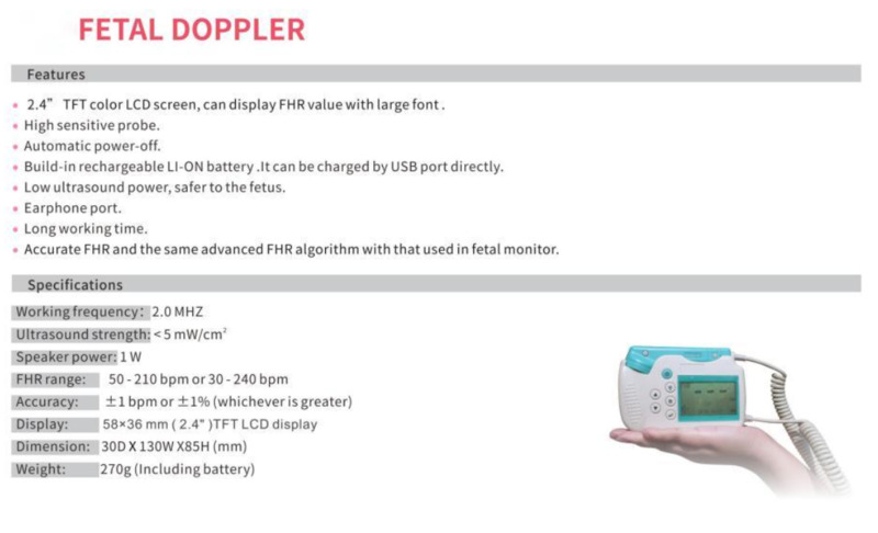 Digital Monitor Fetal Ultrasound Cardiology Baby Doppler Healthy Heartbeat Detector Monitor Led Pocket Prenatal Digital Fetal Doppler