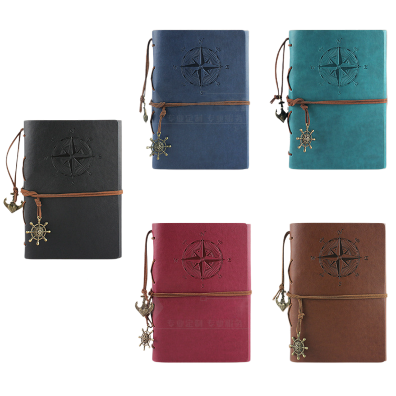 Vintage Unisex Travel Custom Leather Notebook And Journals A6 With Charm Compass