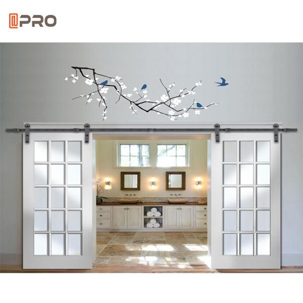 White Interior Hardware Glass Bathroom Barn Doors Sliding Barn Door Kit