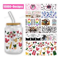 Por mayor diseño personalizado tema de dibujos animados 16oz lata de vidrio UVDTF Tumbler adhesivos Decals UV DTF Cup Wrap Transferencias