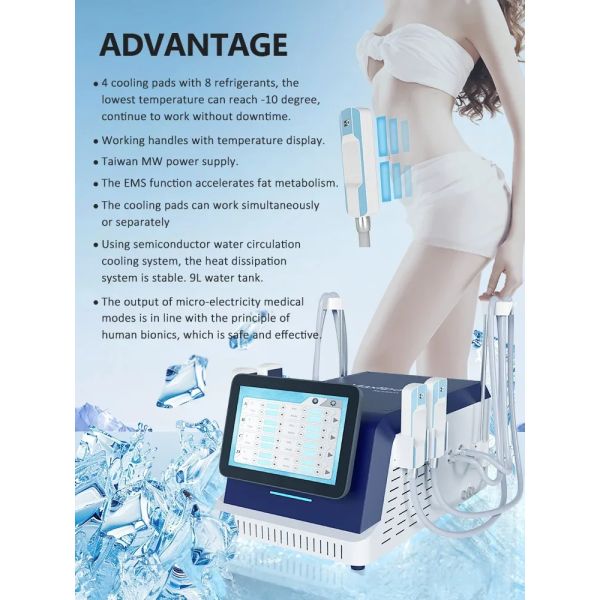Portable 2 in 1 Fat Freezing EMS Cool Device with 4 Handles for Cellulite Reduction and Minus 10 Degree for Beauty Salon Use