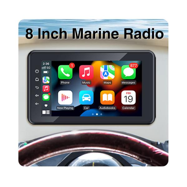8 Inch Boat Multimedia Player IPX6 Waterproof Bluetooth Marine Stereo Digital Media Audio Receiver with Wireless CarPlay