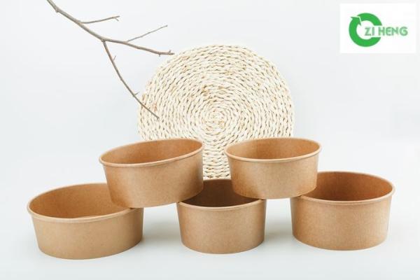 165mm Diameter 1300ml Kraft Paper Bowls With Double PE Coating And Lids