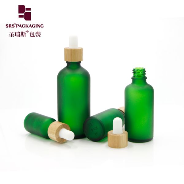 Custom Frosted Essential Oil Empty Packaging 15ml 30ml 50ml 100ml Bamboo Dropper Bottle