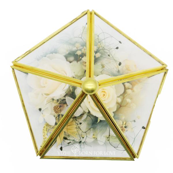 Metal Framed 15*15*14CM 4-5cm Preserved Rose Glass Dome