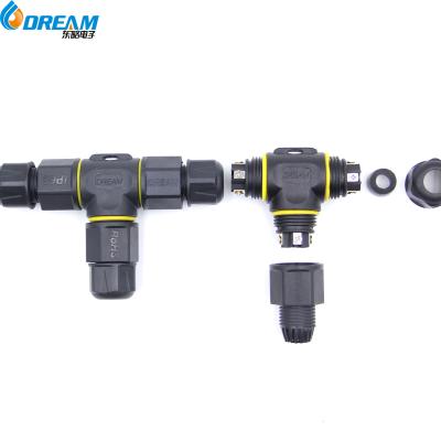 3P Conector T de cobre feminino UL ROHS IP68 Impermeável para LED Material de PVC atual