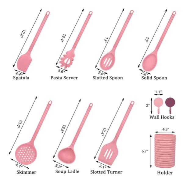 18-Piece Silicone Kitchen Cooking Utensil Set, With Wheat Straw Holder