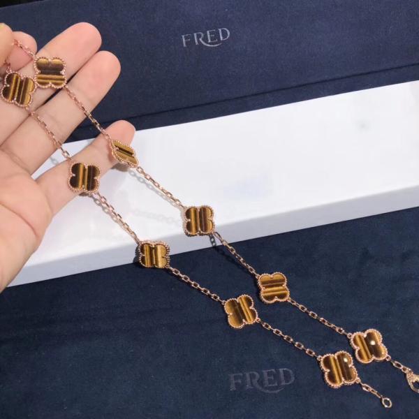 Fantastic  Van Cleef & Arpels 18k Gold Vintage Alhambra Necklace 10 Motifs