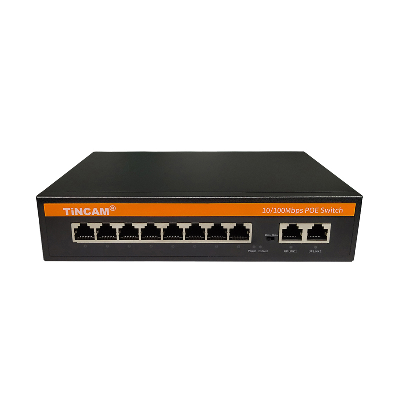 10 Port Fast Ethernet PoE Switch 8 PoE Ports 2 Uplink Ports 250m Extend VLAN IEEE 802.3af/at 120W Unmanaged Metal Network Switch TBC-PS4310N