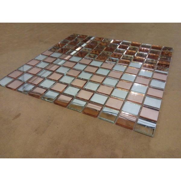 Fiber Mesh Mirror Glass Mosaic Wall Tiles , Rose Gold Silver Glass Backsplash Tile