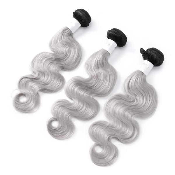 Bouncy 1B / Grey Ombre Hair Extensions 100 Real Human Hair For Women