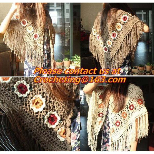 Mexican print knitted open poncho with roll neck, Green Free Knitting Crochet Woman