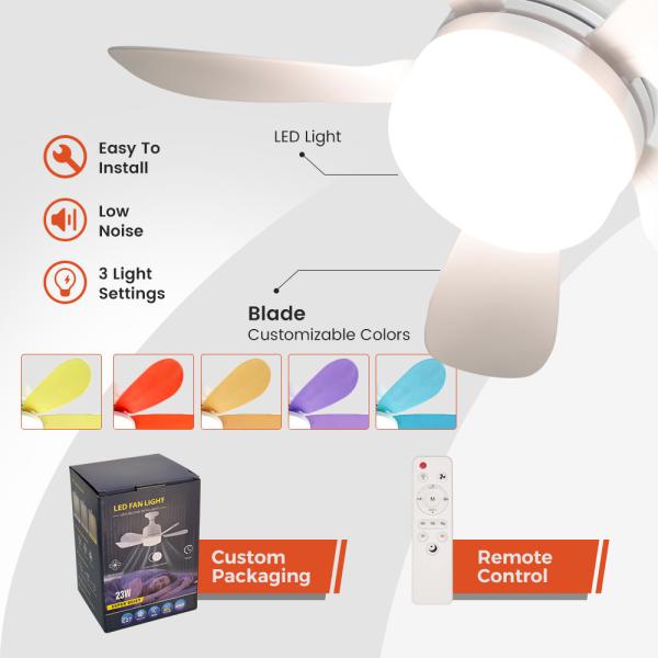16 pouces LED lampes de ventilateur de plafond télécommande E27 ventilateur