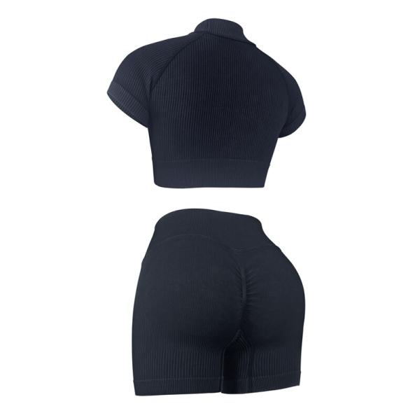 Notched Collar Women Yoga Set Sports Clothing Tights Sportswear Workout Clothes Gym Shorts Suit