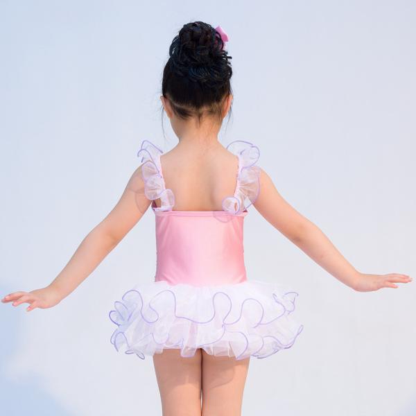 Curling Hem Tiers Skirt N Curling Hem Ruffle Straps Silver Sequins Over Pink Dress Dance Clothes for Kids