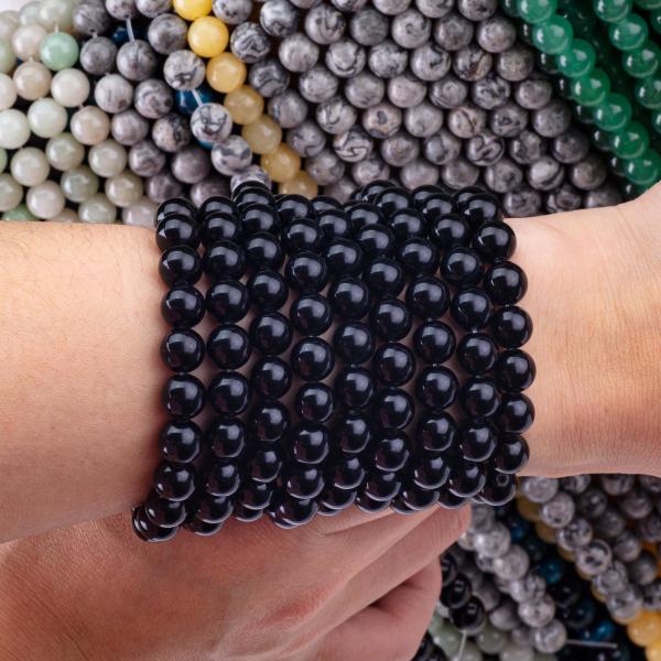 Natural Crystal  Black Obsidian 8MM Round Loose Gemstone Bead For DIY Jewelry Making