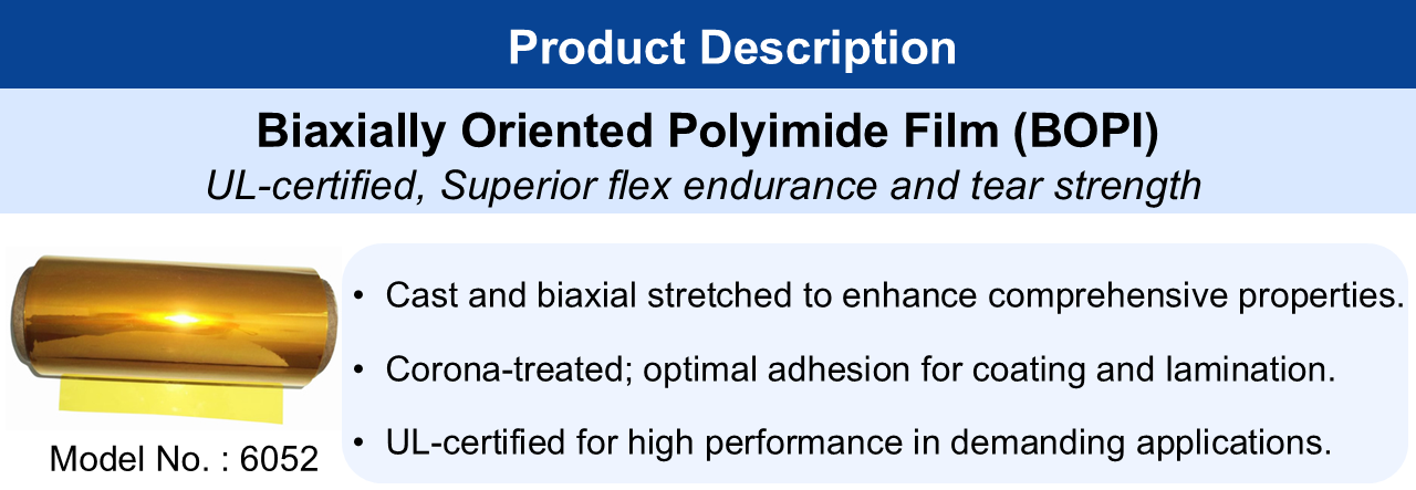 UL-certified Biaxially Oriented Polyimide Film (BOPI) 12.5–50μm