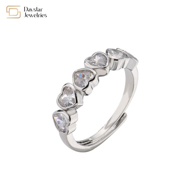 18k Gold Plated Heart Diamond Rings Adjustable Open Sweet Love Zircon
