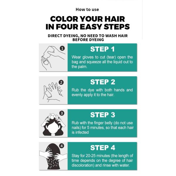 Shampoo colorant capillaire noir à bulles à action rapide, formule à base de plantes, sans danger pour les cheveux et la peau