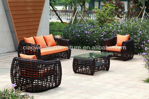 100% Handwoven Modern Dark Grey Garden Sets Aluminum Garden Sofa with Fabric Foam Cushion and Rope Weaving