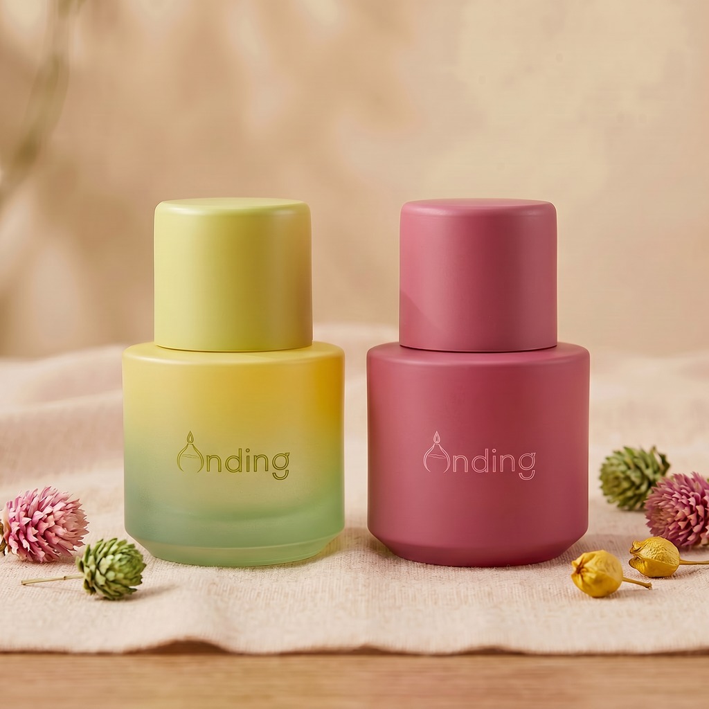 Glass Perfume Bottles 50ml Cylinder Empty Plastic Cap Printing Luxury Design
