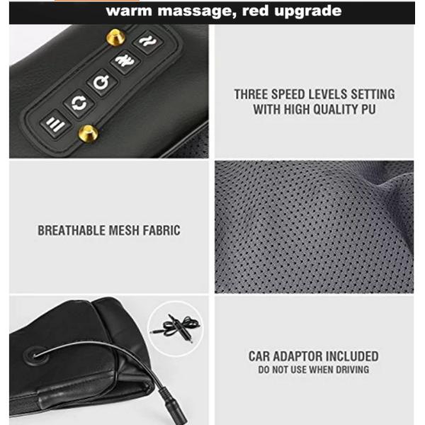 FDA Kneading Electric Heating Shiatsu Neck Shoulder Massager DC12V