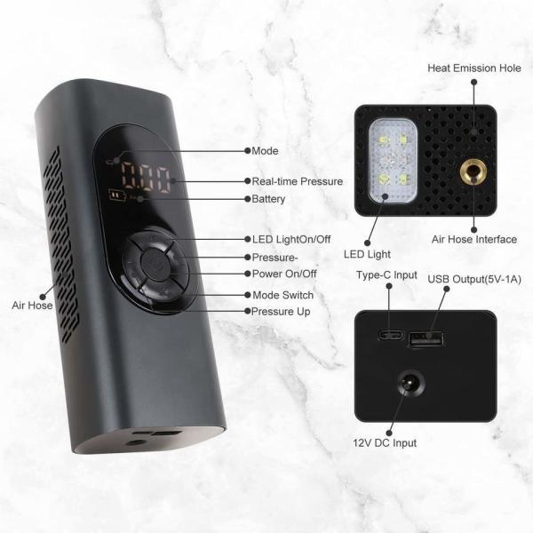 Portable YANTU AM32 Metal Cordless Digital Tire Inflator for Bicycles Cars and More