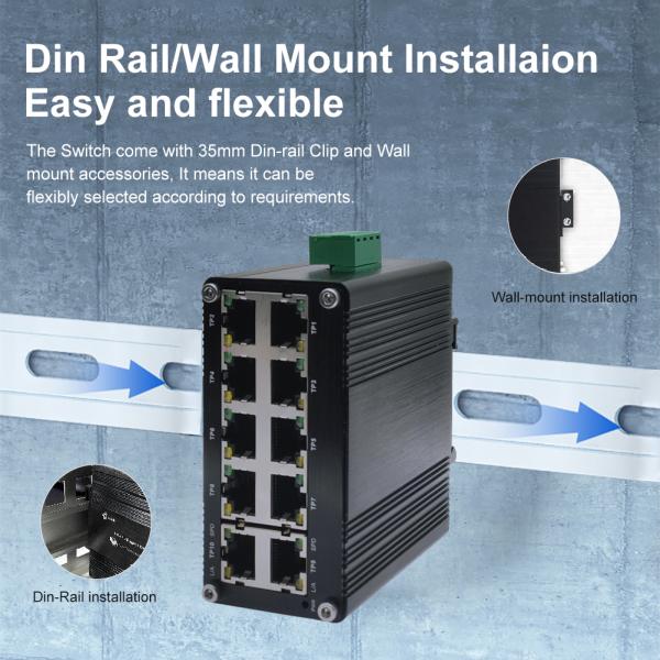 ミニ産業用10ポート10/100/1000T RJ45コンパクトイーサネットスイッチ 12～48VDC