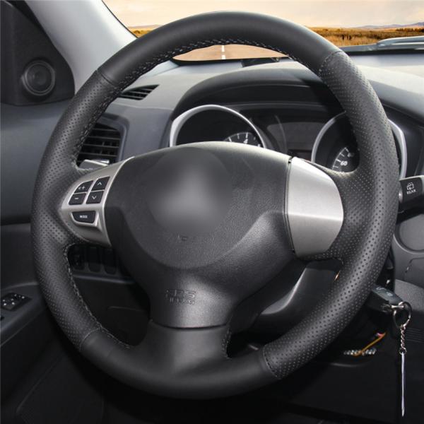 Sew Genuine Leather Black Steering Wheel Cover For Mitsubishi Lancer X 10 ASX Colt 2007 2008 2009 2010 2011 2012 2013 2014 2015