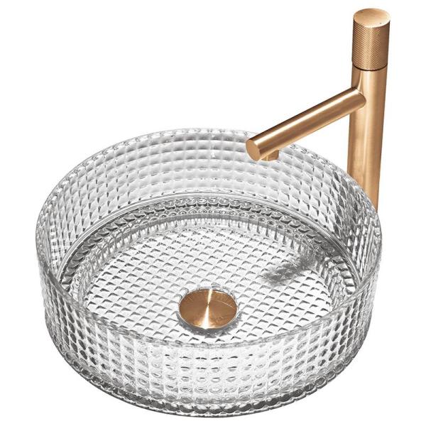 European Cylinder Shaped Glass Wash Basin Crystal Clear Sink Diemater 14.8