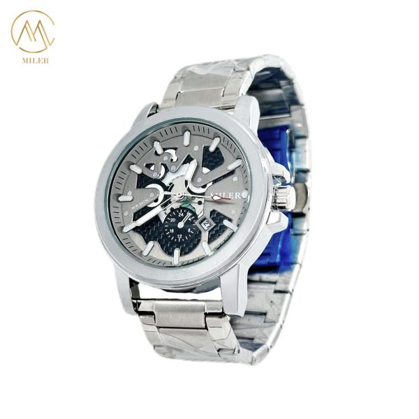 ML1112B Montres à bande en acier inoxydable argenté avec cadran minéral