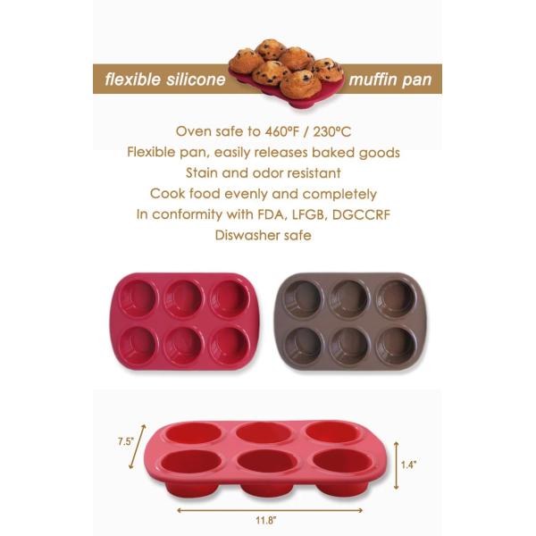Nonstick FDA Heat Resistance Odorless Silicone 6 Cup Muffin Pan