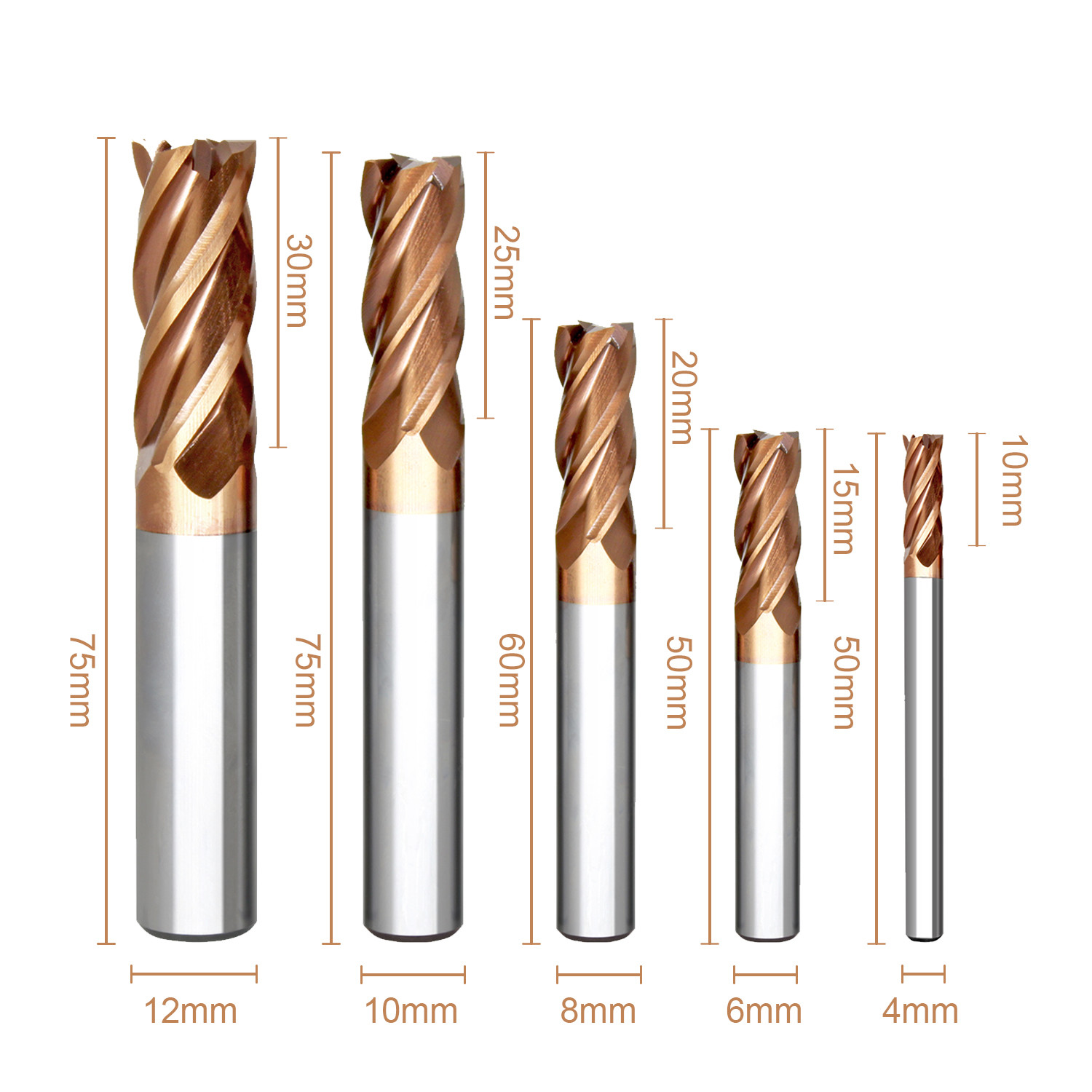 HRC55 золотая длинная достигаемость Endmill 4 к торцевой фрезе карбида