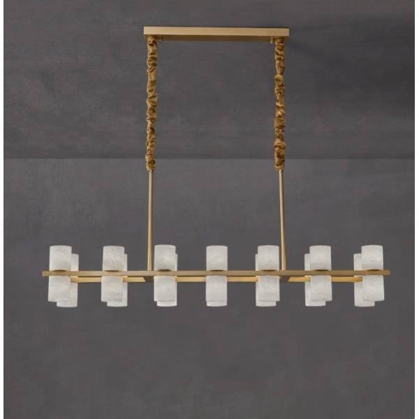 Custom Dining Room Bar Rectangle Ceiling Luxury Alabaster Decorative Chandelier Gold Brass Pendant Light