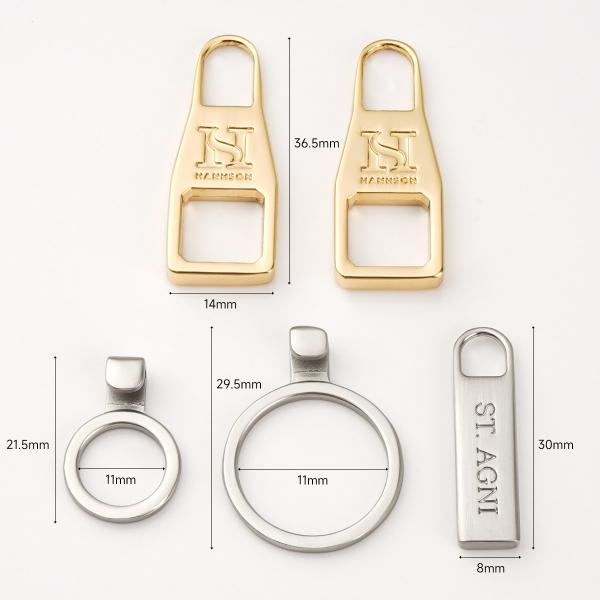 Garment Accessories Metal Zipper Puller Custom 3 Engraved Logo Zip Pulls For Handbags