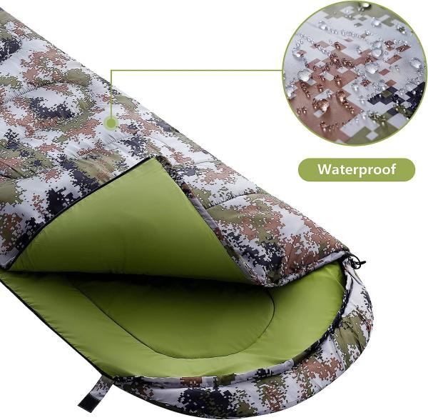 Camouflage Camping Sleeping Bag, Adults & Kids Seasons Warm Cold Weather Hiking Camping Indoor Outdoor Use
