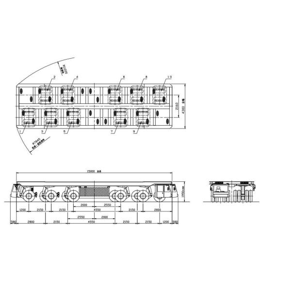 3 Axle Lowbed Semi Trailer 60T Capacity with 12R22.5 Tires