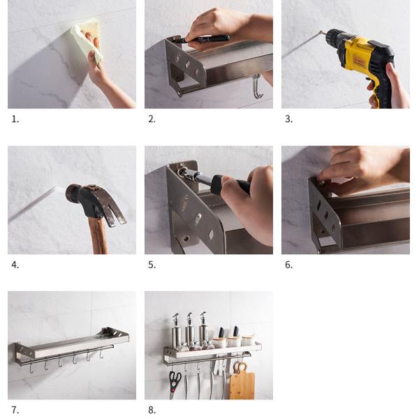 Matte Black Wall Mounted Utensil Holder , SUS304 Spice Shelf Organizer