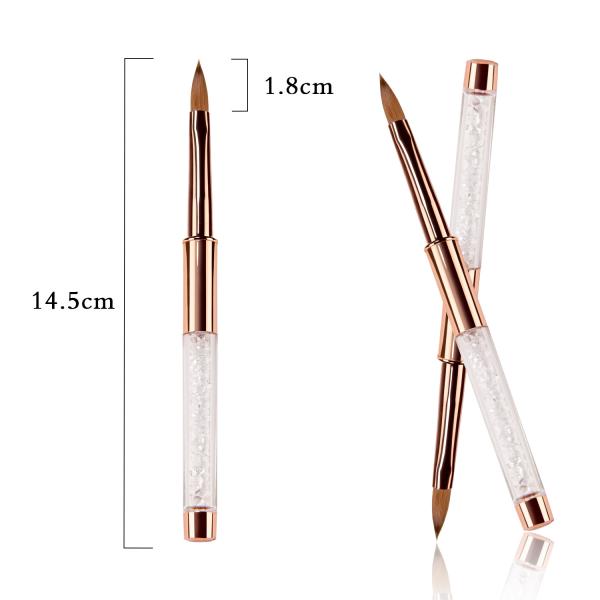 Aluminum tube Size 8 Kolinksy Nail Brush Rose Gold OEM Crystal Nail Pen Brush