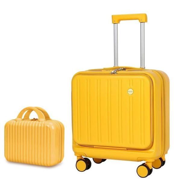 2-piece set ABS hard shell luggage 18-inch carry-on luggage Wet and Dry Separation TSA lock spinner wheel suitcase ,USB -charging multi-functional front opening cup holder trolley case laptop bag