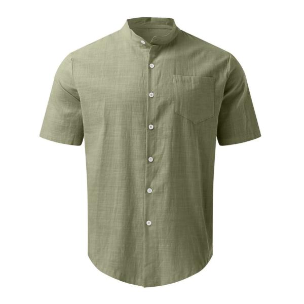 Slim Fit Men Cotton T Shirts Standing Collar Cotton Linen Shirt