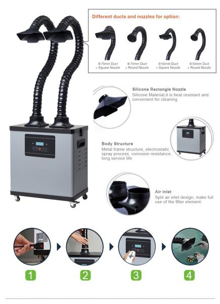 200W Flexible Arm Solder Fume Extractor LED Display Low Noise