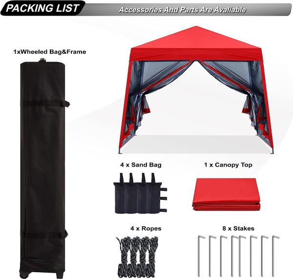 210d Oxford Easy Pop Up Canopy, Outdoor Screen Tent with Mesh Mosquito Netting Side Walls for Camping Picnic Party