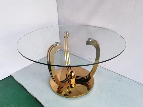 Mesa de jantar baixa de aço inoxidável do ouro minimalista com parte superior de vidro