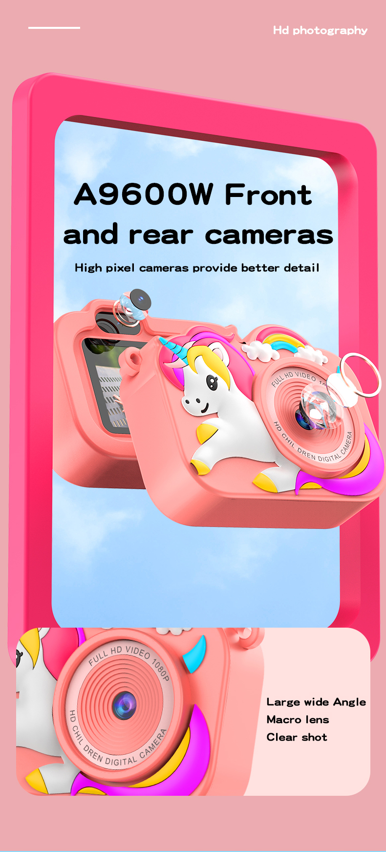 DLC Kids Camera Unicorn Design Plastic & ABS Case | Dual Camera CCD MicroSD <2