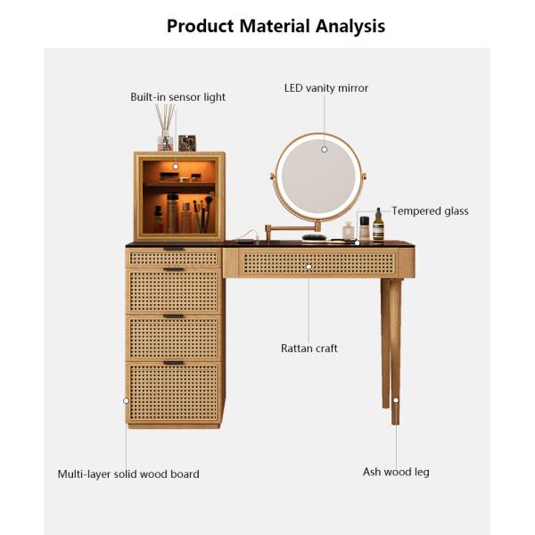 Solid Wood Corner Makeup Vanity Set Dressing Table Rotatable Mirror