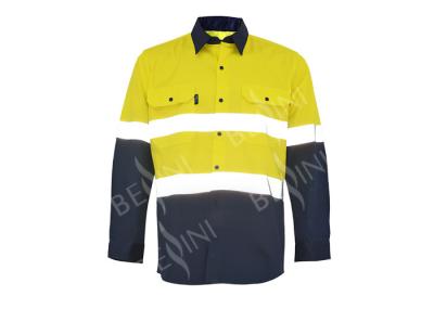 100% Cotton Two Tone Custom Work Shirts With 5CM Reflective Tape Chest Pockets